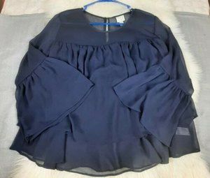 andeawy Blue bell sleeve Chiffon Blouse Size Large A1